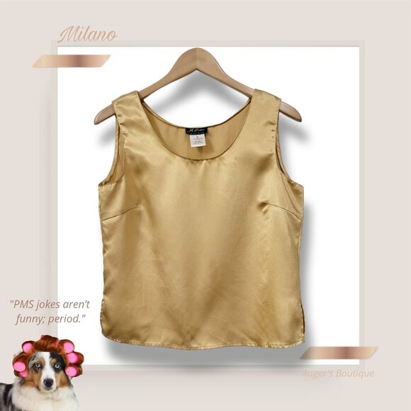 🌿Milano Women's Medium Gold Sleeveless Scoop Neck Split Hem Blouse - Picture 10 of 11